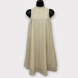 Lily Rain Cream Sleeveless Mock Neck Eyelet Boho Dress Size Small
